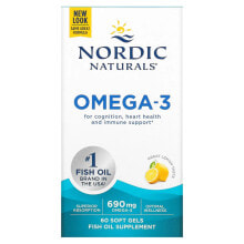 Рыбий жир и Омега 3, 6, 9 Нордик Натуралс, Омега-3, с лимонным вкусом, 345 мг, 60 капсул