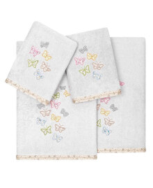 Linum Home textiles Turkish Cotton Mariposa Embellished Towel Set, 4 Piece