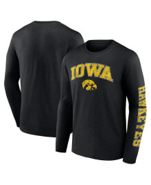 Купить мужские футболки и майки Fanatics: Men's Black Iowa Hawkeyes Distressed Arch Over Logo Long Sleeve T-shirt