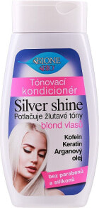 Tönungsspülung gegen Gelbstich für blondes, graues und weißes Haar mit Koffein, Keratin und Arganöl - Bione Cosmetics Bio Silver Shine Conditioner