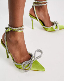 Купить женская обувь Public Desire: Public Desire Midnight bow heel shoes in olive satin