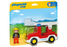 Детские игровые наборы и фигурки из дерева Набор с элементами конструктора Playmobil 1-2-3 6967 Пожарная машина с лестницей
