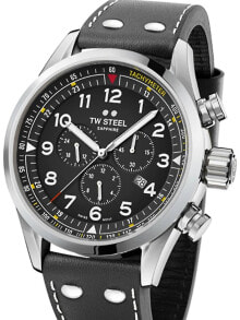 Мужские наручные часы с черным кожаным ремешком TW-Steel SVS202 chrono Volante 48 mm 10ATM