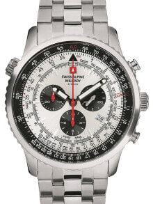 Мужские наручные часы с серебряным браслетом Swiss Alpine Military 7078.9132 chrono mens 45mm 10ATM