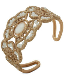 Купить браслеты lonna & lilly: Gold-Tone White Crochet Bead Open Cuff Bracelet