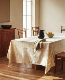 Embroidered check tablecloth