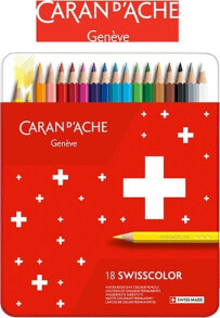 Цветные карандаши для рисования для детей caran d`Arche Kredki Swisscolor, metalowe pudełko, 18 szt.