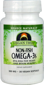 Рыбий жир и Омега 3, 6, 9 Source Naturals Vegan True Omega-3s Омега 3 из водорослей  для здоровья сердца и мозга 300 мг 30 веганских капсул