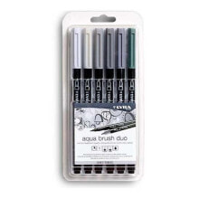 LYRA Double-ended watercolor aqua brush marker and brush in gray tones. blister pack of 6 assorted units