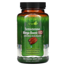 Витамины и БАДы для мужчин Ирвин Натуралс, Testosterone Mega-Boost RED, повышение уровня тестостерона, 68 капсул с жидкостью