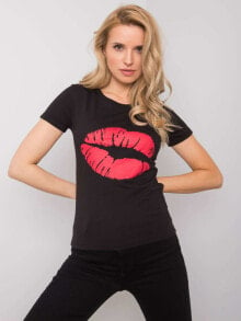 Женские футболки Женская футболка черная с принтом Поцелуй Factory Price