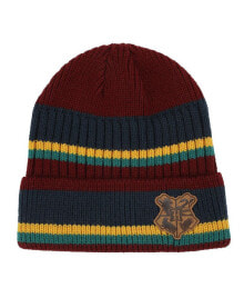 Купить мужские головные уборы Harry Potter: Men's Hogwarts Crest Faux Leather Patch Stripes Beanie