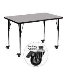 Flash Furniture mobile 30''W X 48''L Rectangular Grey Thermal Laminate Activity Table - Standard Height Adjustable Legs