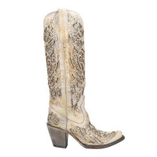 Купить женские высокие ботинки Corral Boots: Corral Boots Distressed Glitter TooledInlay Snip Toe Cowboy Womens Beige Casual