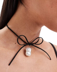 Купить женские ювелирные украшения Petit Moments: Petit Moments kit cord bow necklace with pearl pendant in black