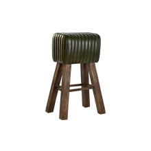 Stool DKD Home Decor Wood Brown Leather Green (41 x 30 x 79 cm)