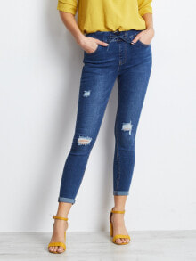 Женские джинсы Женские джинсы   скинни со средней посадкой укороченные  рваные синие Factory Price