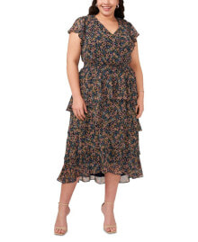 MSK plus Size Floral-Print Flutter-Sleeve Fit & Flare Dress