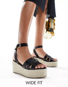 Купить женская обувь RAID Wide Fit: RAID Wide Fit Harlene plaftorm espadrille sandals in black