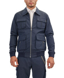 RON TOMSON men's Modern Pinstriped Cargo Jacket