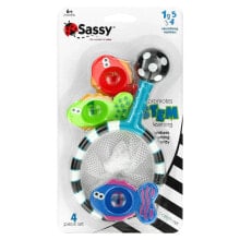 Игрушки для ванной для детей до 3 лет Сэсси, Catch 'n Count Net, развивающие игрушки для купания, от 6 месяцев, набор из 4 предметов