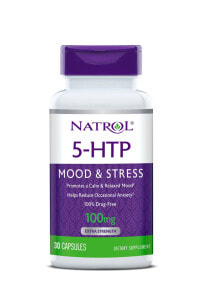 Витамины и БАДы для нервной системы natrol 5-HTP  Пищевая добавка с гидрокситриптофаном для поддержки спокойствия и хорошего настроения 100 мг 30 капсул