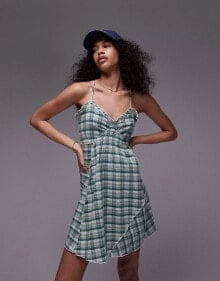 Topshop strappy ruched waist mini flippy dress in mint check купить в аутлете