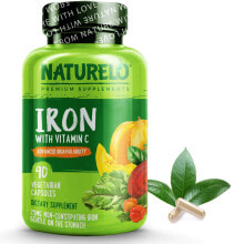 Железо nATURELO Iron with Vitamin C- Железо с витамином С для улучшения усвояемости 90 растительных капсул