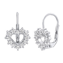 Ювелирные серьги Romantic silver earrings Hearts with zircons SILVEGO31969Z