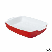 Oven Dish Pyrex Signature Red Rectangular White Ceramic 6 Units 29 x 19 x 7 cm