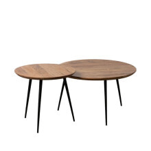 Set of 2 tables Black Natural Metal Iron Acacia 70 x 70 x 40 cm (2 Units)