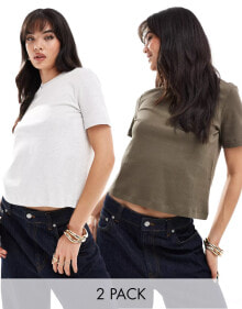 Купить женские футболки и топы Bershka: Bershka oversized t-shirt 2 pack in grey and khaki