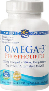 Рыбий жир и Омега 3, 6, 9 Nordic Naturals Omega-3 Phospholipids  Омега-3 из природных фосфатидилхолинов для когнитивных функций и сердца 60 гелевых капсул