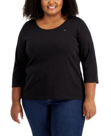 Tommy Hilfiger plus Size Cotton 3/4-Sleeve T-Shirt