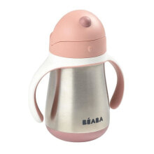 Бутылочки и ниблеры для малышей Чаша-поильник с трубочкой BEABA из нержавеющей стали 250 мл. Розовый.