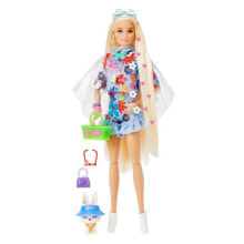 Купить куклы и пупсы для девочек Barbie: BARBIE Extra Flower Power Poncho And Pet Toy Doll