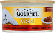 Купить влажные корма для кошек Gourmet: Gourmet Gold z wołowiną i kurczakiem w sosie z pomidorami 85g