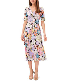 MSK women's Floral-Print Tie-Waist Midi Dress