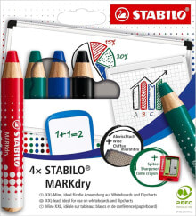 Stabilo Kredki do tablic Stabilo MARKdry (+ temperówka i ściereczka) 4 kolory