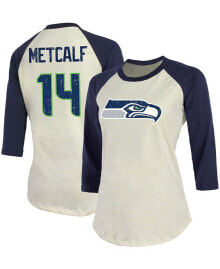 Women's DK Metcalf Cream, Navy Seattle Seahawks Player Raglan Name Number 3/4 Sleeve T-shirt