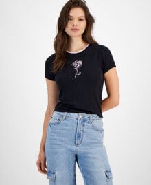 Juniors' Lace-Trim Graphic Tee купить онлайн