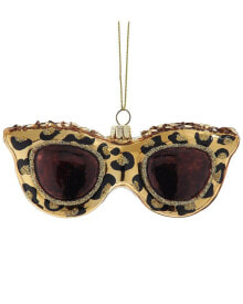 Kurt Adler 5In Glass Leopard Sunglasses Ornament Multicolor