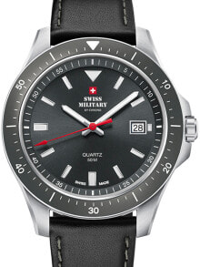 Мужские наручные часы с черным кожаным ремешком Swiss Military SM34082.06 mens quartz 42 mm 5ATM