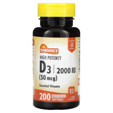 Sundance Vitamins, D3, высокая эффективность, 125 мкг (5000 МЕ), 60 капсул быстрого высвобождения