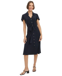 Tommy Hilfiger women's Button-Front Tie-Waist Flutter-Sleeve Dress