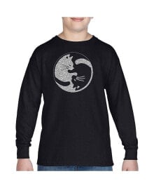 LA Pop Art big Boy's Word Art Long Sleeve T-shirt - Yin Yang Cat