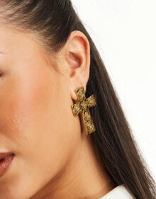 Купить женские аксессуары Petit Moments: Petit Moments swirl cross stud waterproof stainless steel earrings in gold