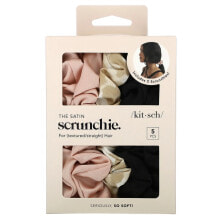 The Satin Scrunchie, For Textured/Straight Hair, Black, 5 Pieces