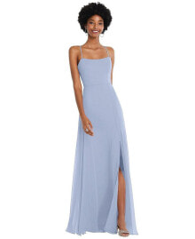 After Six women's Scoop Neck Convertible Tie-Strap Maxi Dress with Front Slit