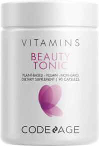 Коллаген CodeAge Beauty Tonic - Vegan Collagen Builder - Vitamin C E Biotin & Nutrients Комплекс с растительным коллагеном, витаминами С Е и биотином 90 капсул